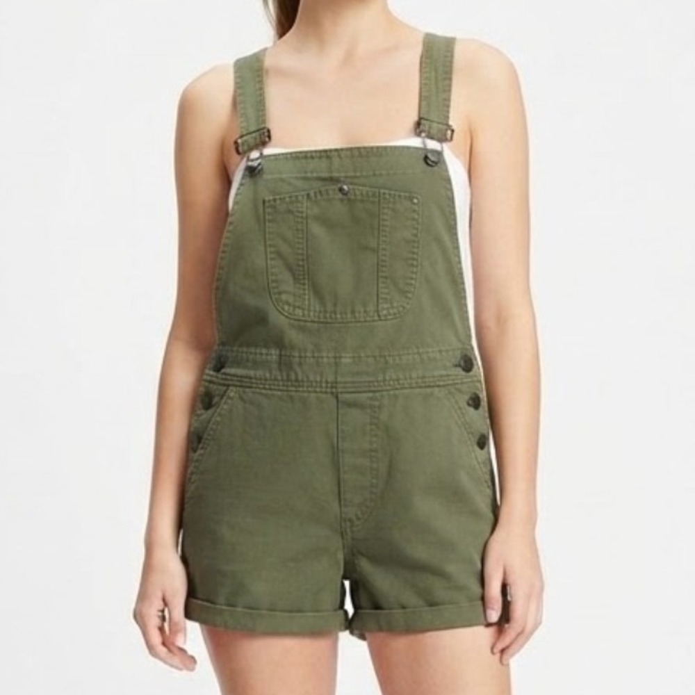 Brandy Melville Short Overalls Women's Small Green Canvas Utility Indie Boho
